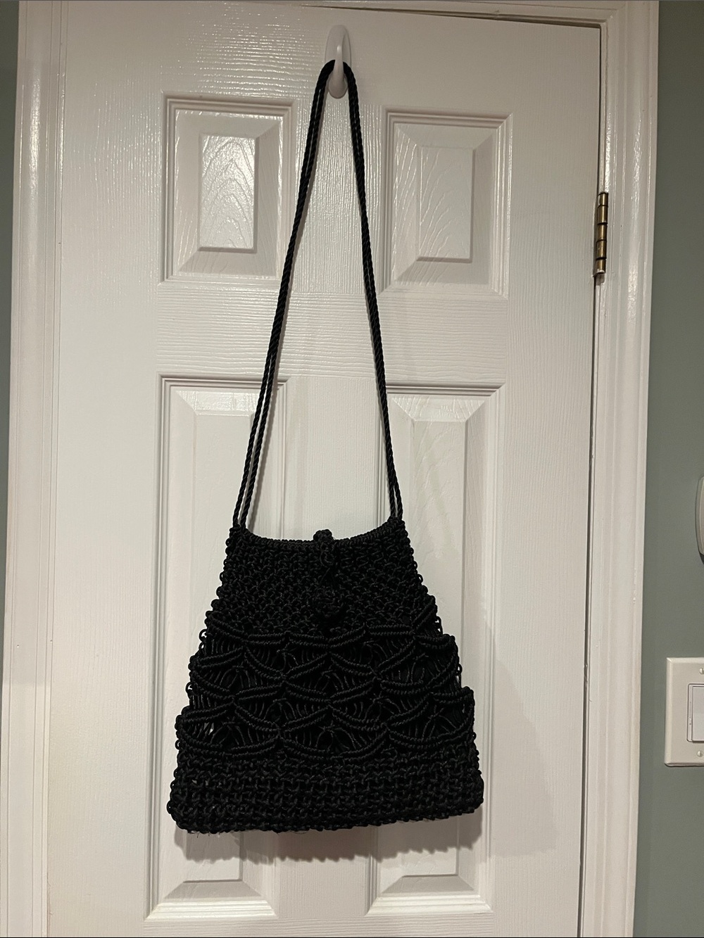 Brand new Black Macramé Shoulder Bag - Woman's Woven Handbag